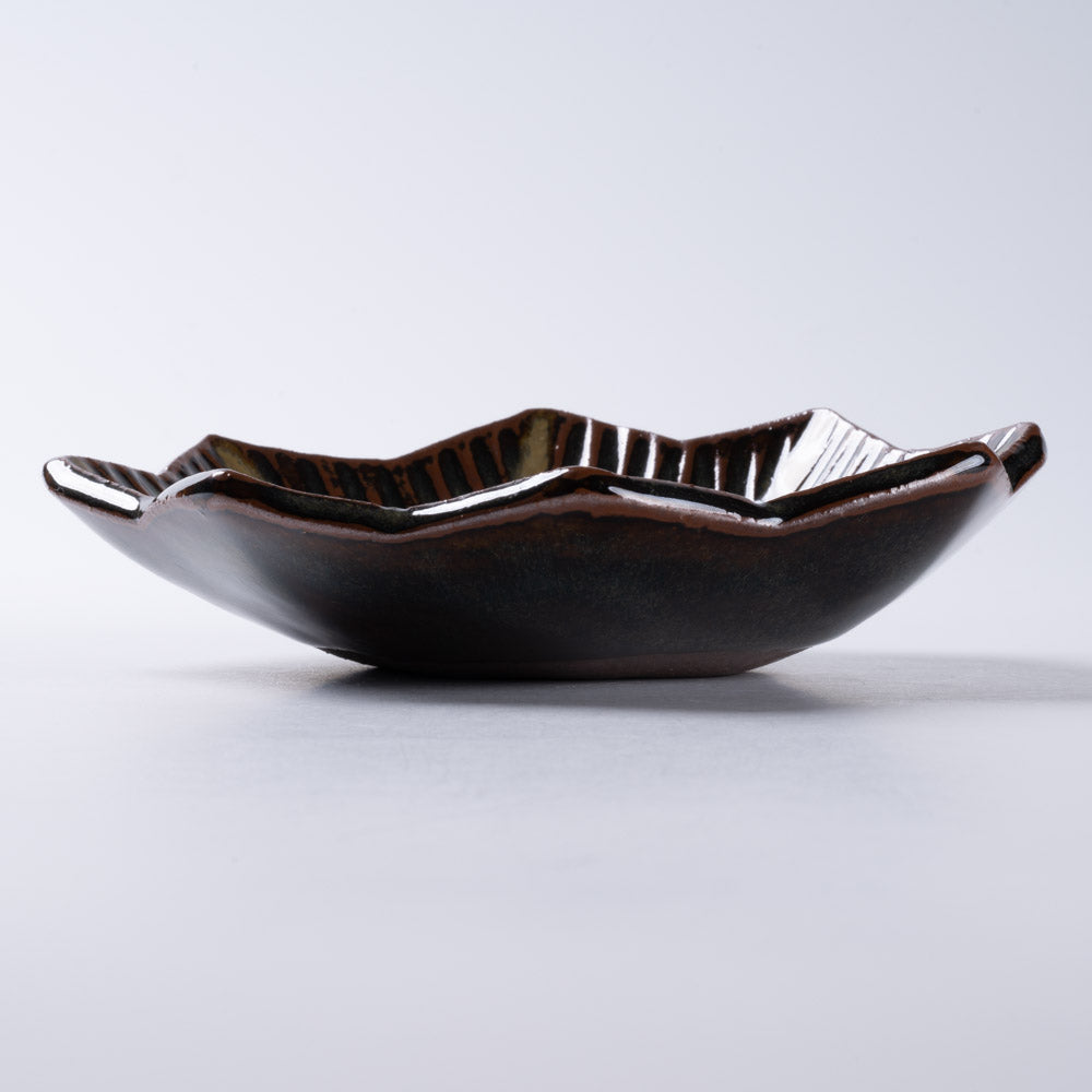 小代焼 小代本谷ちひろ窯 しのぎ八角鉢 黒 小代焼 小代本谷ちひろ窯 小代焼