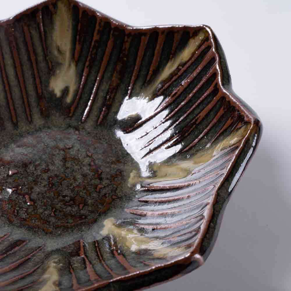 小代焼 小代本谷ちひろ窯 しのぎ八角鉢 黒 小代焼 小代本谷ちひろ窯 小代焼