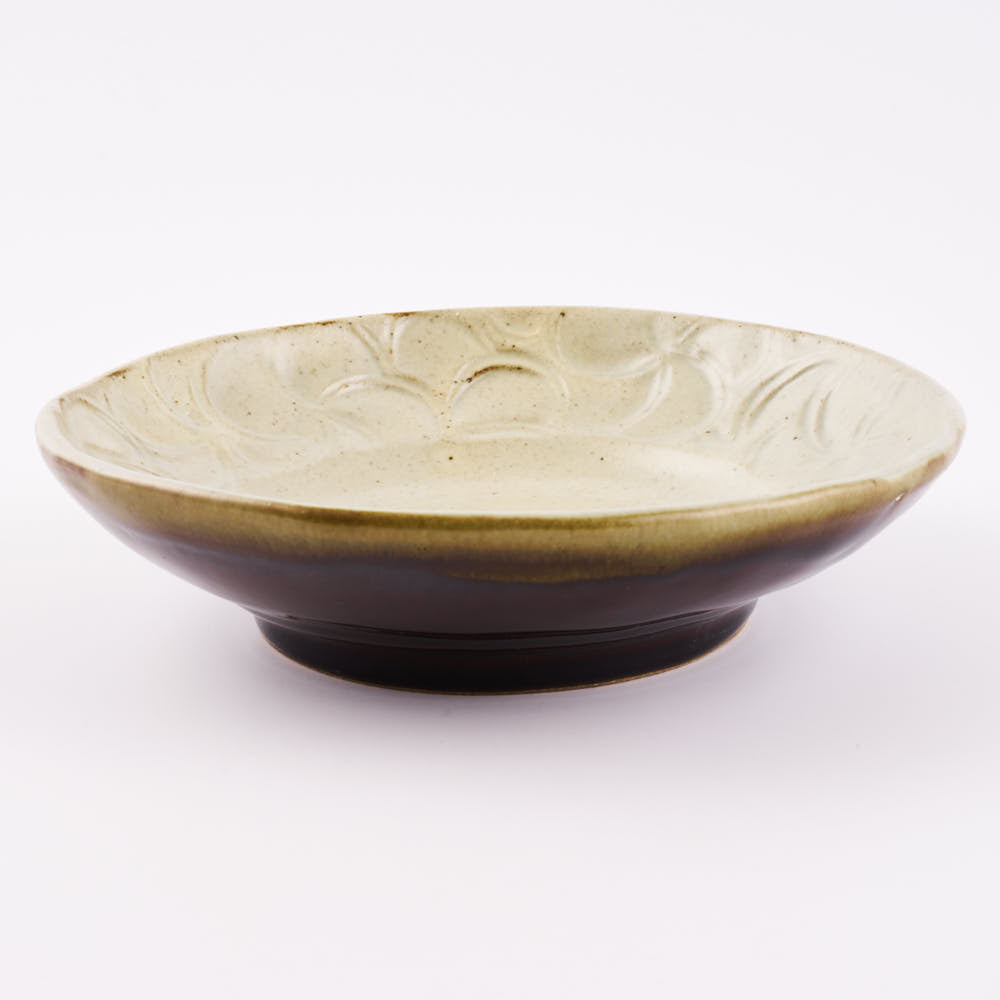 作家 笠原良子 地釉花文リム鉢 6寸 作家 笠原良子 陶磁器作家もの