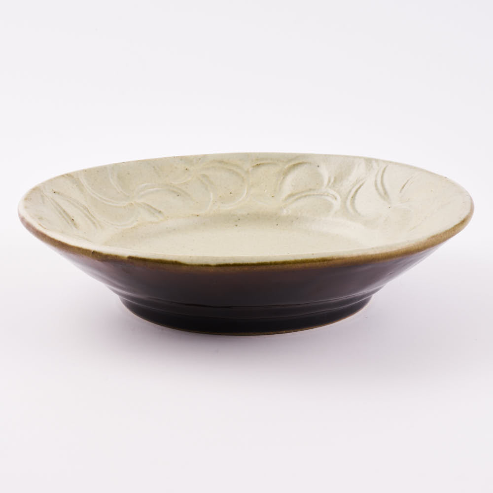 作家 笠原良子 地釉花文リム鉢 7寸 作家 笠原良子 陶磁器作家もの