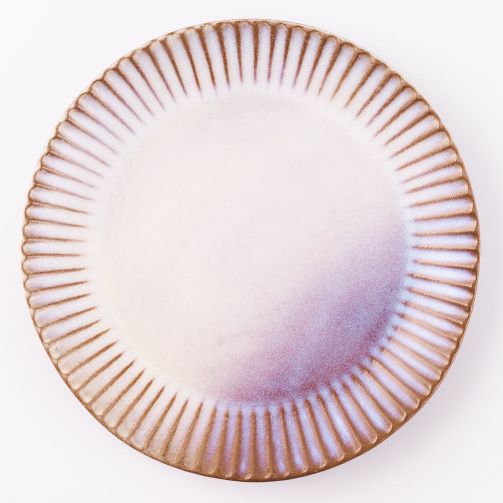 萩焼 松光山 輪花7寸皿 粉引紫 萩焼 松光山 萩焼