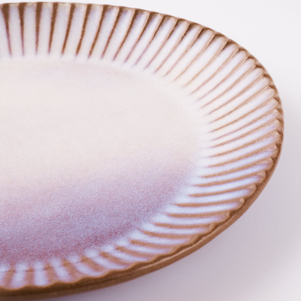 萩焼 松光山 輪花7寸皿 粉引紫 萩焼 松光山 萩焼