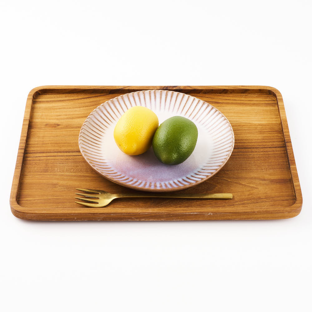 萩焼 松光山 輪花7寸皿 粉引紫 萩焼 松光山 萩焼