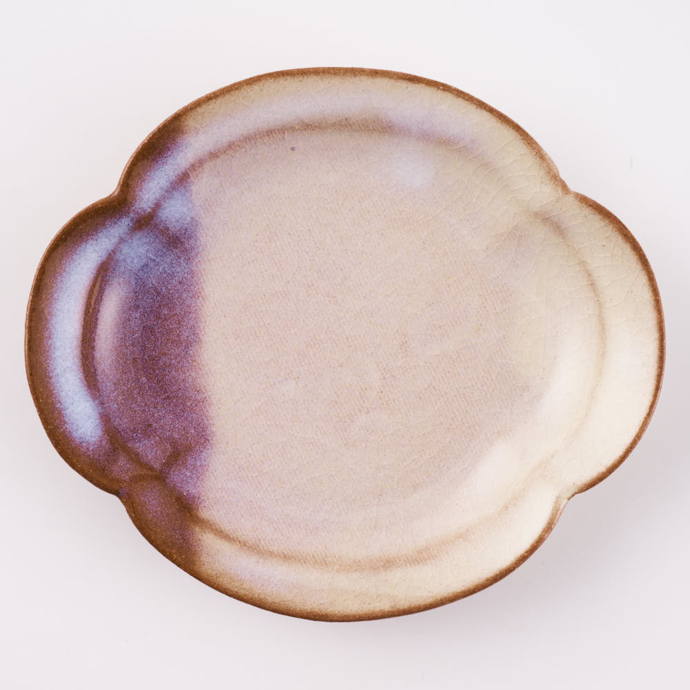 萩焼 松光山 木瓜4寸皿 粉引紫 萩焼 松光山 萩焼