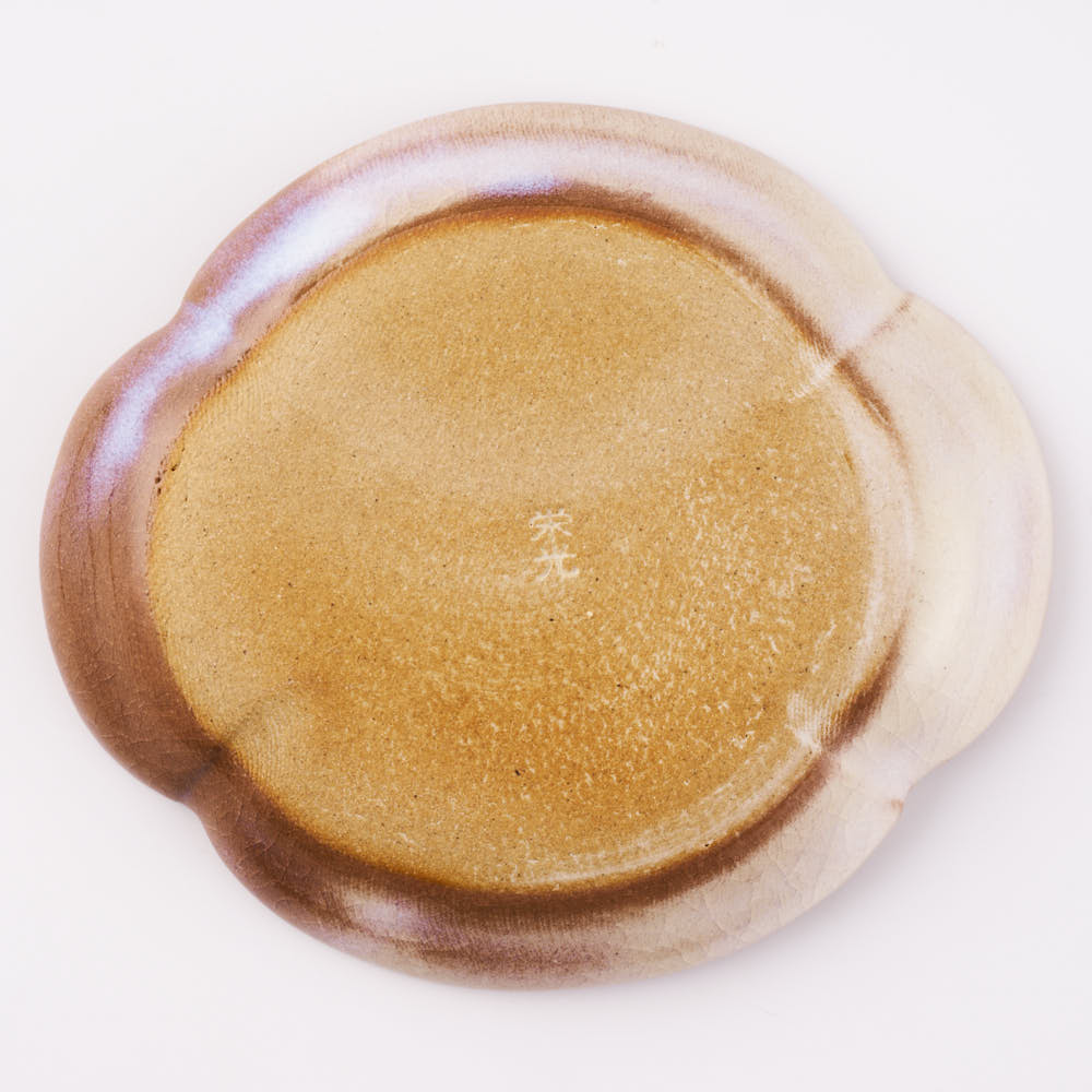 萩焼 松光山 木瓜4寸皿 粉引紫 萩焼 松光山 萩焼