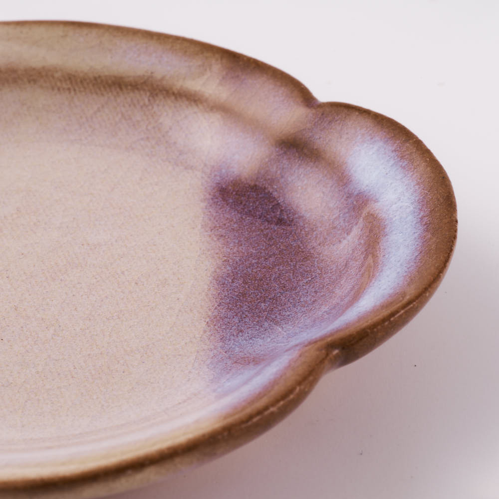 萩焼 松光山 木瓜4寸皿 粉引紫 萩焼 松光山 萩焼