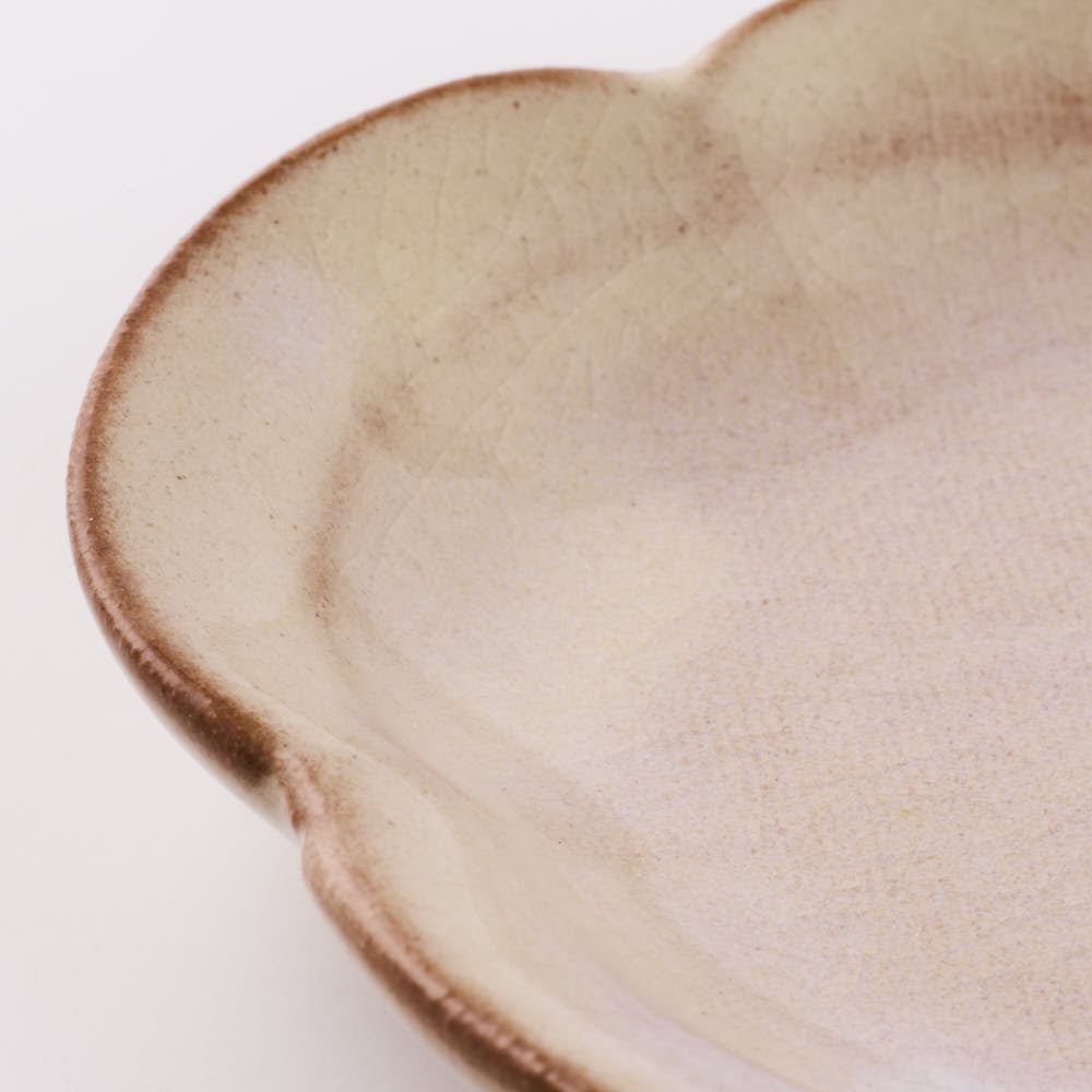 萩焼 松光山 木瓜4寸皿 粉引紫 萩焼 松光山 萩焼