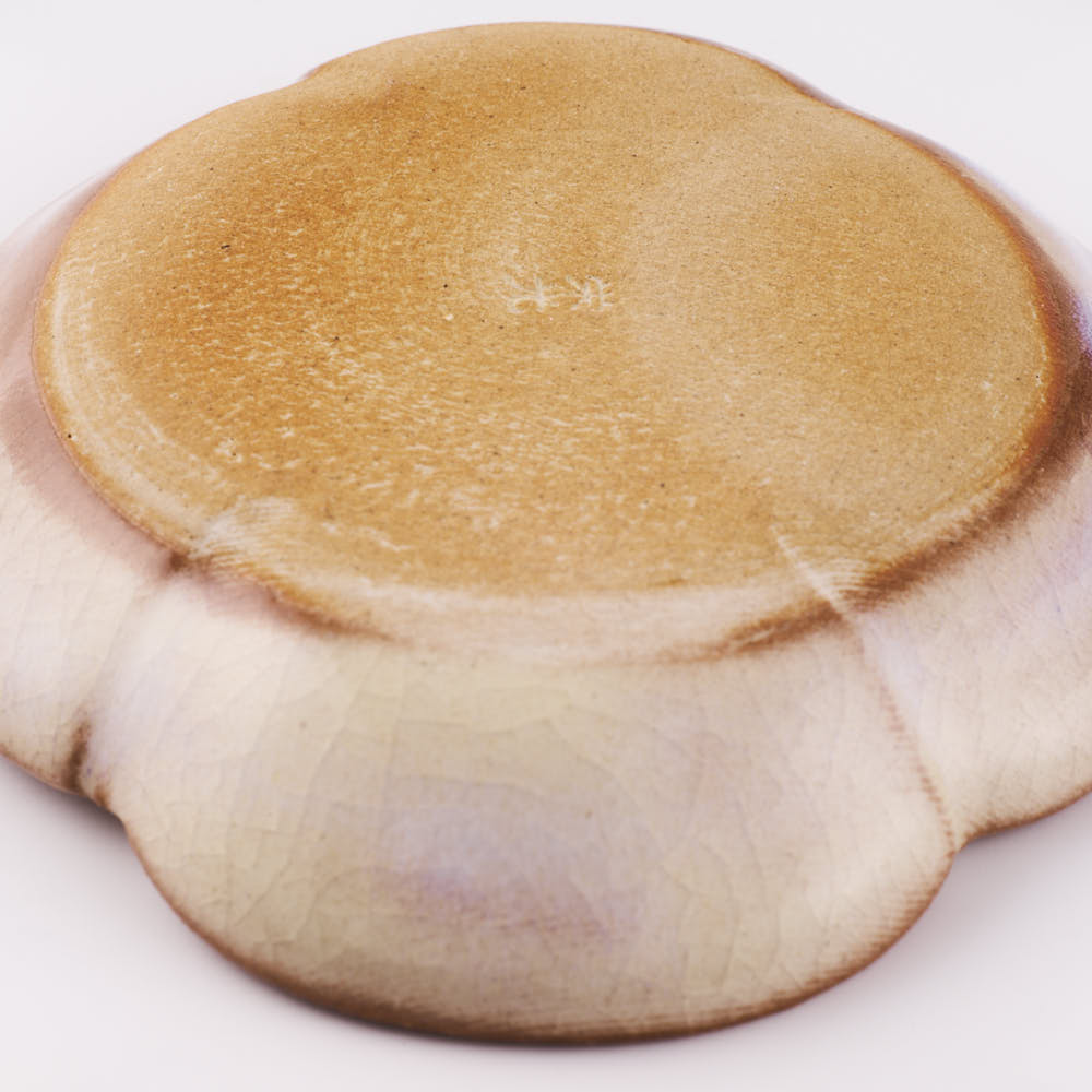 萩焼 松光山 木瓜4寸皿 粉引紫 萩焼 松光山 萩焼