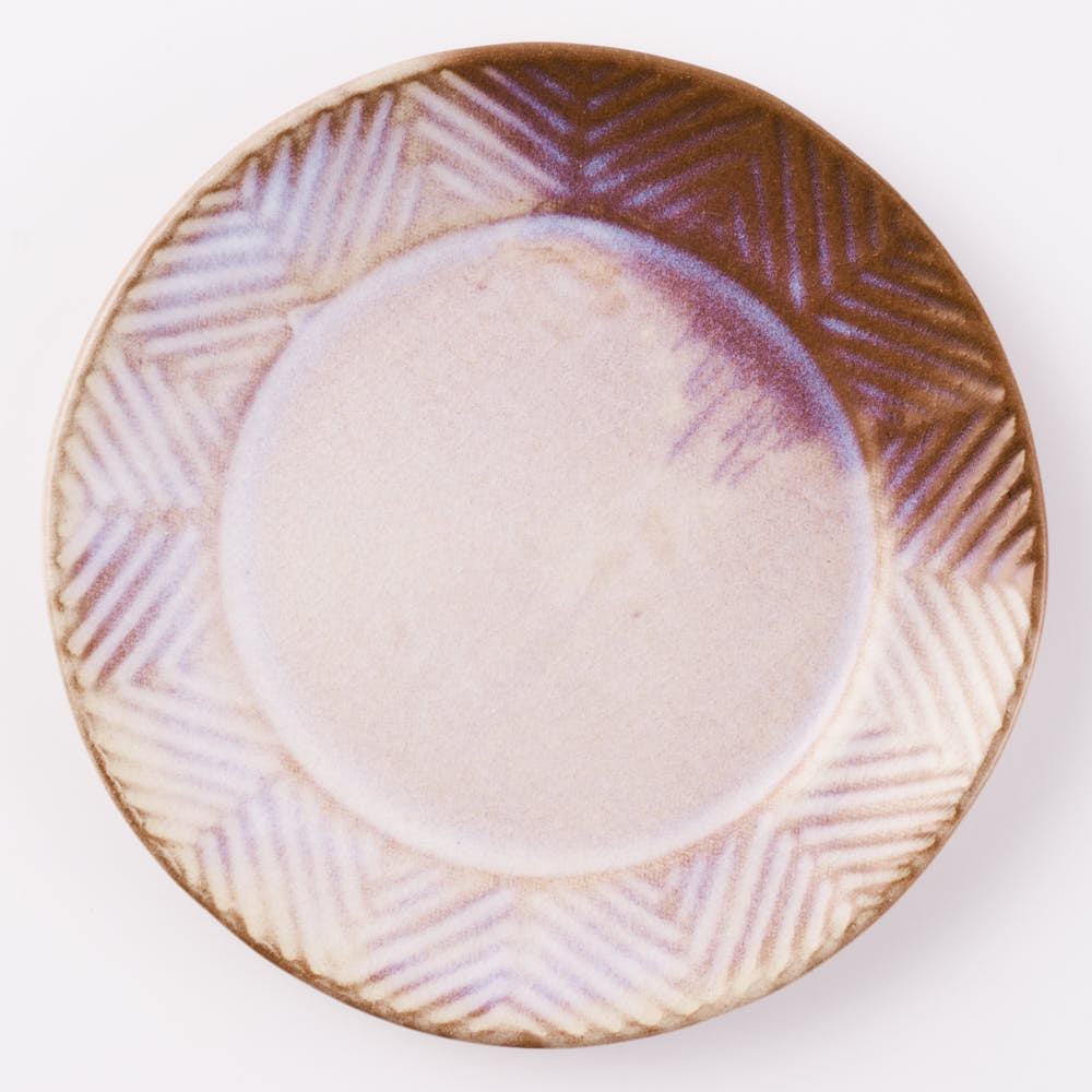 萩焼 松光山 矢羽根5寸皿 粉引紫 萩焼 松光山 萩焼