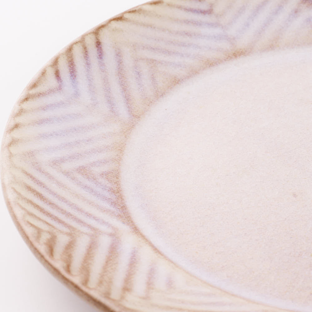 萩焼 松光山 矢羽根5寸皿 粉引紫 萩焼 松光山 萩焼