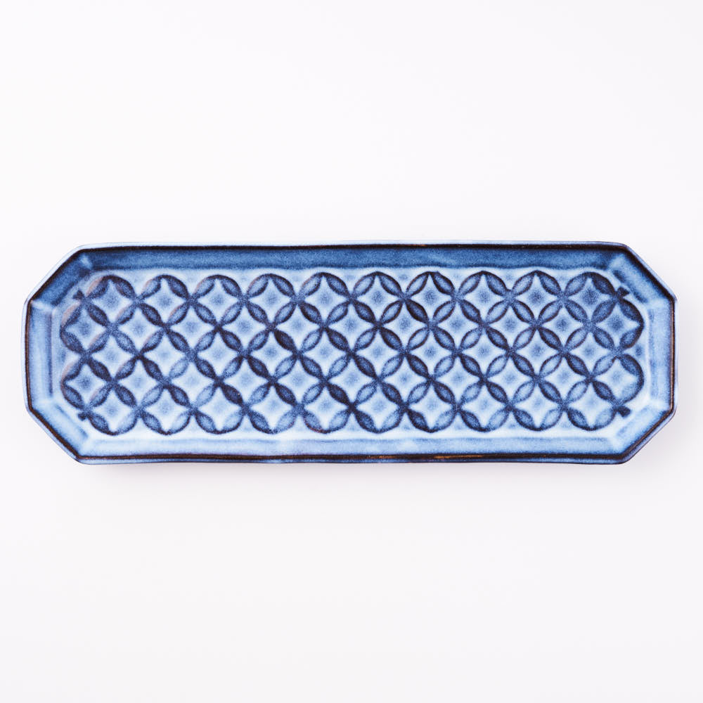 萩焼 松光山 七宝模様隅切り長皿(細) 青萩釉 萩焼 松光山 萩焼
