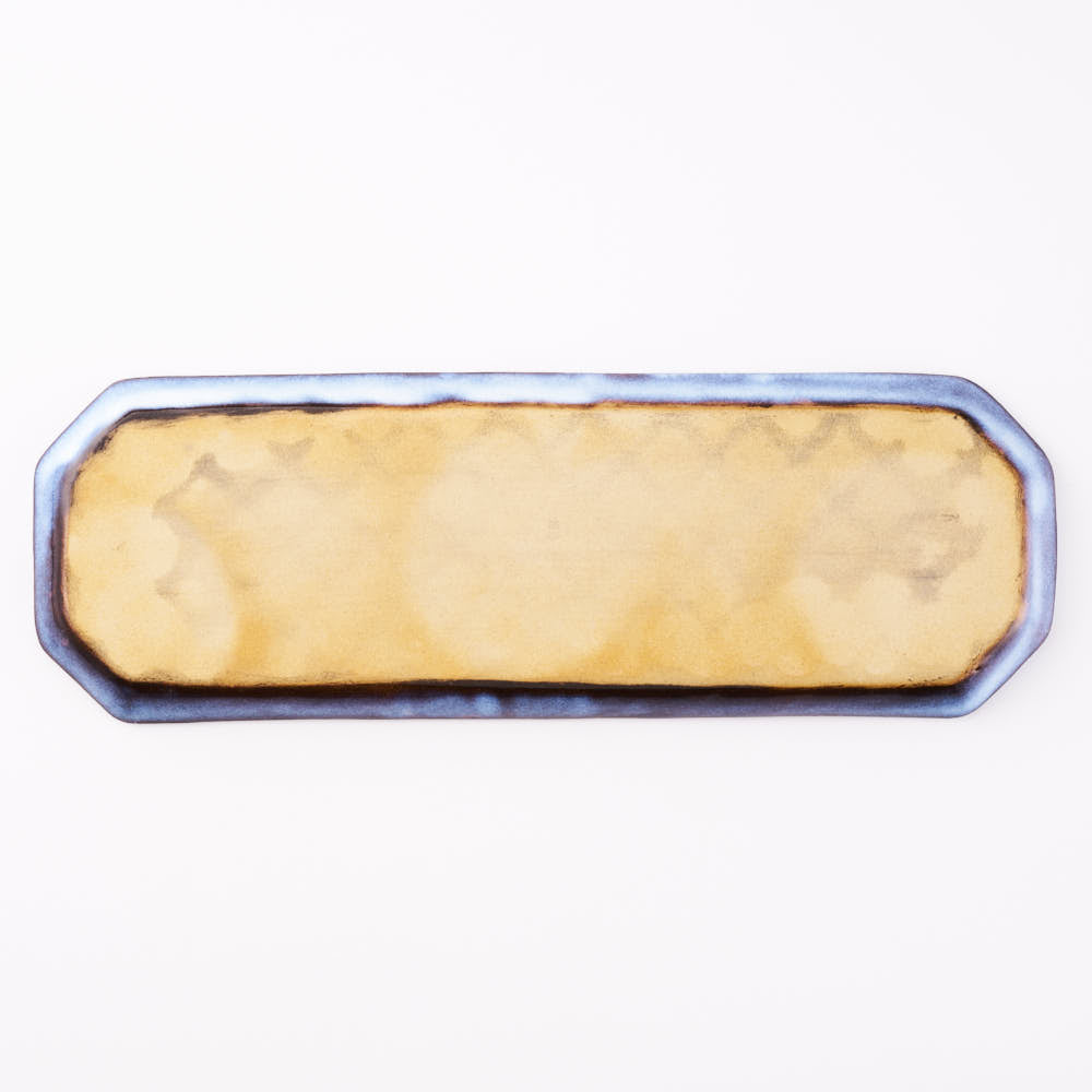 萩焼 松光山 七宝模様隅切り長皿(細) 青萩釉 萩焼 松光山 萩焼