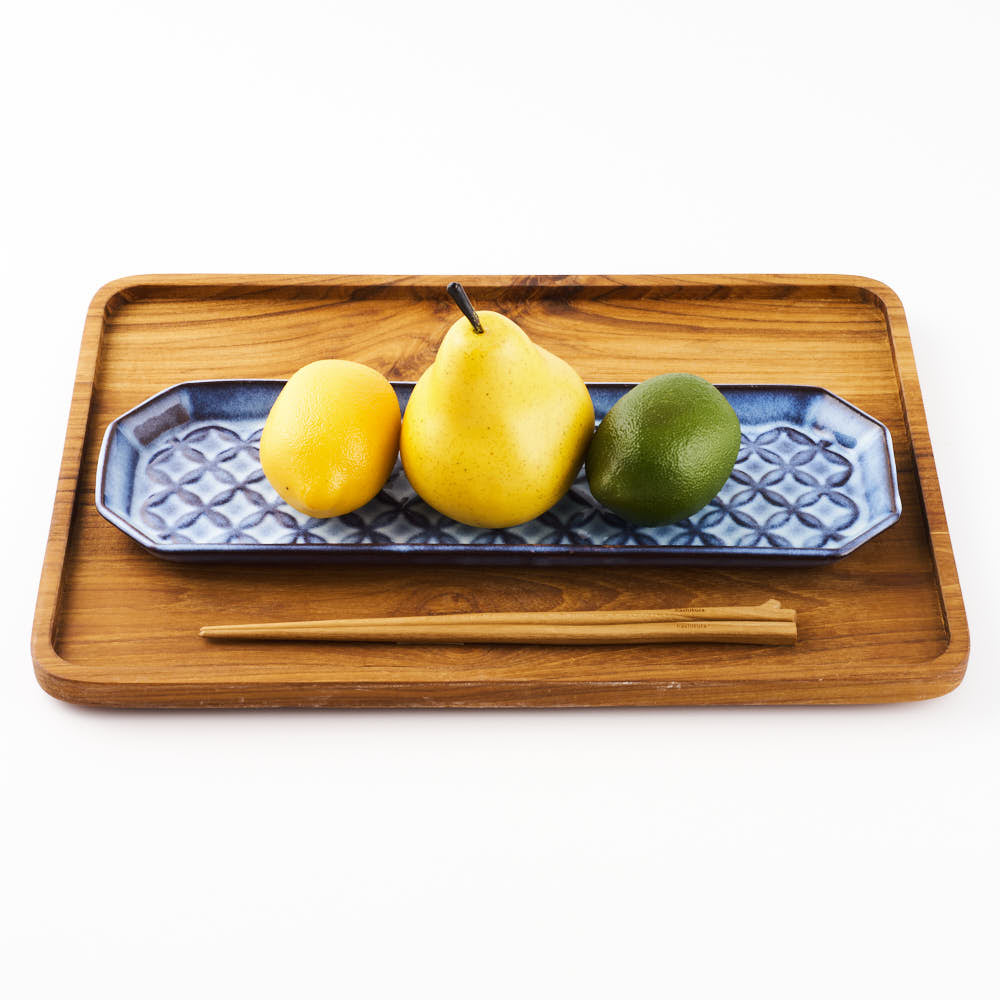 萩焼 松光山 七宝模様隅切り長皿(細) 青萩釉 萩焼 松光山 萩焼