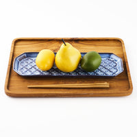 萩焼 松光山 七宝模様隅切り長皿(細) 青萩釉 萩焼 松光山 萩焼