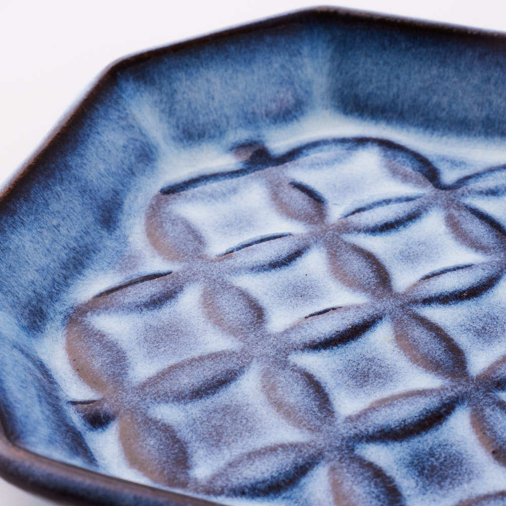 萩焼 松光山 七宝模様隅切り長皿(細) 青萩釉 萩焼 松光山 萩焼