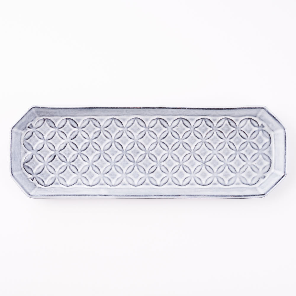 萩焼 松光山 七宝模様隅切り長皿(細) グレー 萩焼 松光山 萩焼