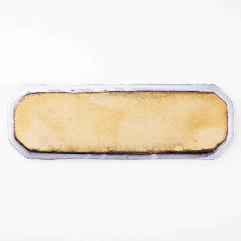 萩焼 松光山 七宝模様隅切り長皿(細) グレー 萩焼 松光山 萩焼