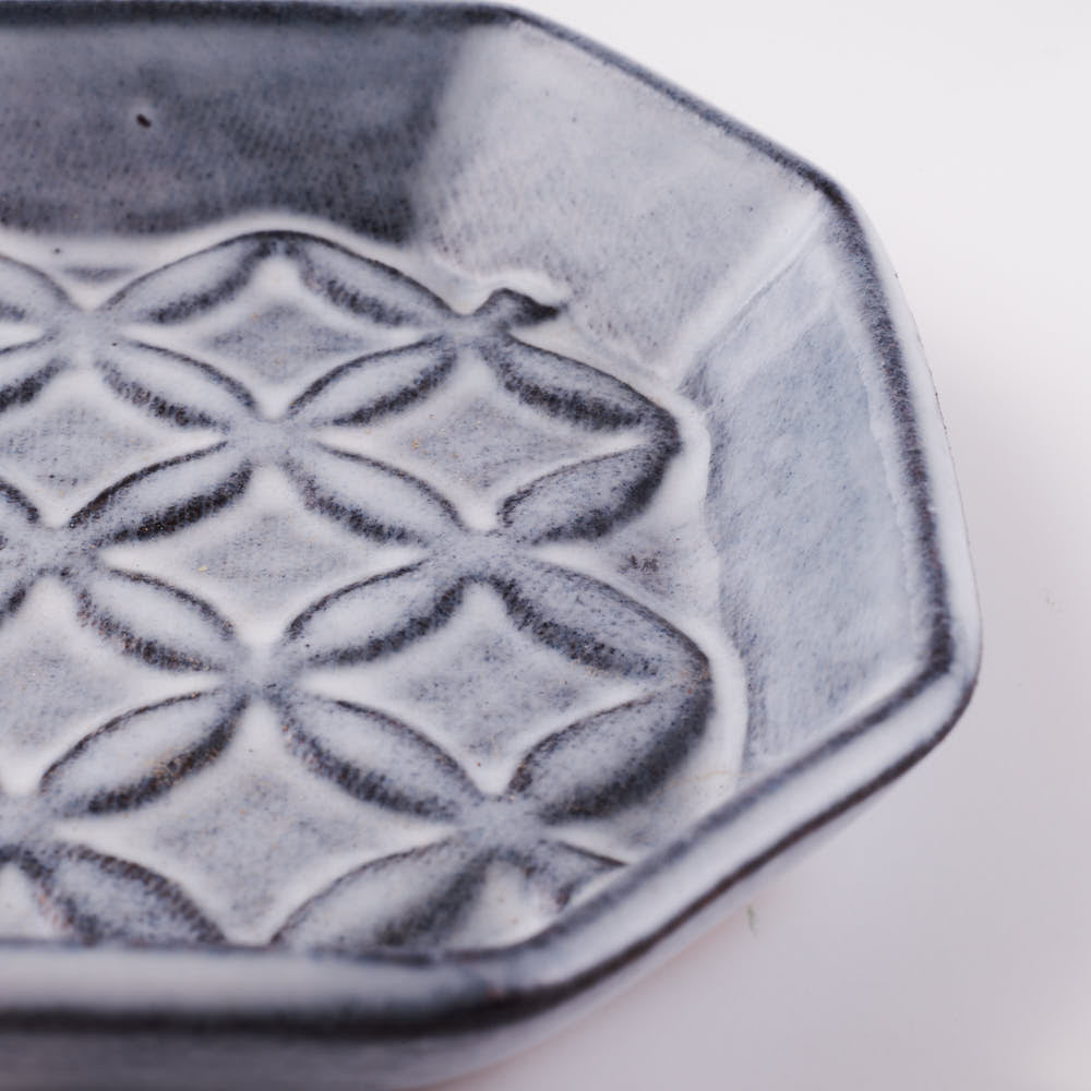 萩焼 松光山 七宝模様隅切り長皿(細) グレー 萩焼 松光山 萩焼