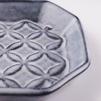 萩焼 松光山 七宝模様隅切り長皿(細) グレー 萩焼 松光山 萩焼