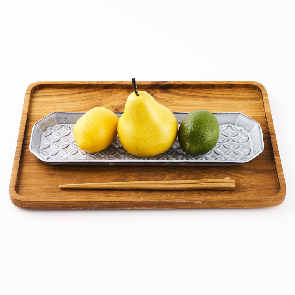 萩焼 松光山 七宝模様隅切り長皿(細) グレー 萩焼 松光山 萩焼