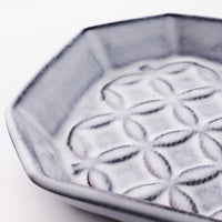 萩焼 松光山 七宝模様隅切り長皿(細) グレー 萩焼 松光山 萩焼