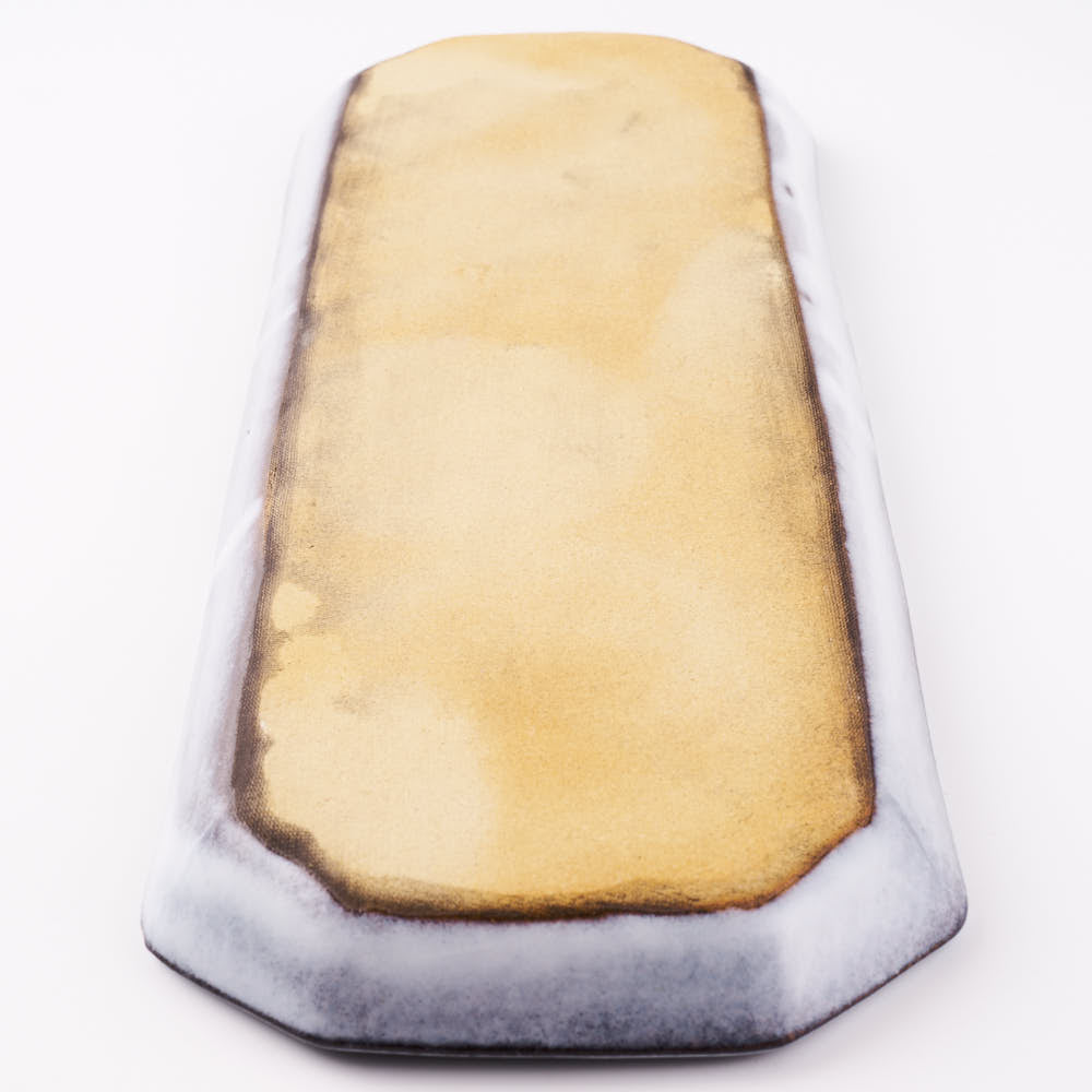 萩焼 松光山 七宝模様隅切り長皿(細) グレー 萩焼 松光山 萩焼