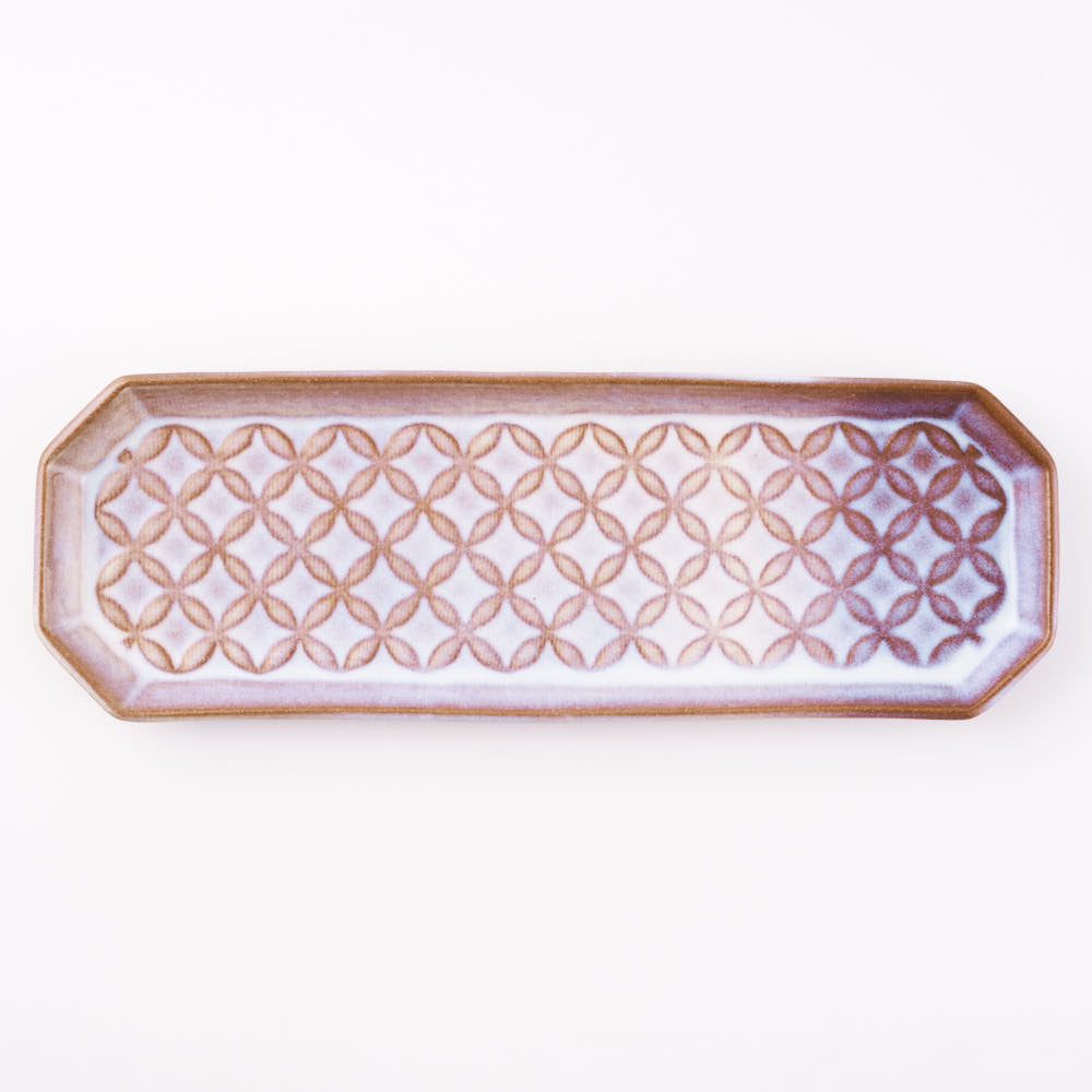 萩焼 松光山 七宝模様隅切り長皿(細) 粉引紫 萩焼 松光山 萩焼