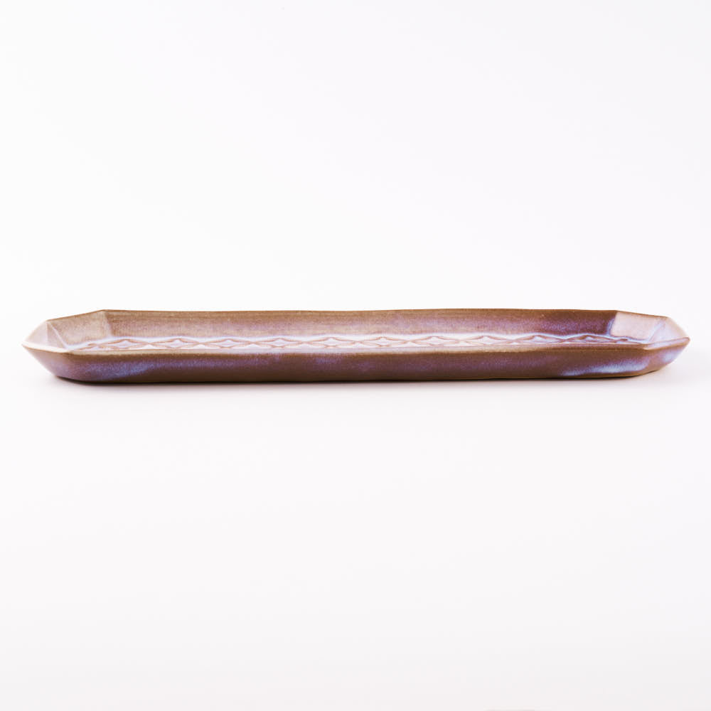 萩焼 松光山 七宝模様隅切り長皿(細) 粉引紫 萩焼 松光山 萩焼