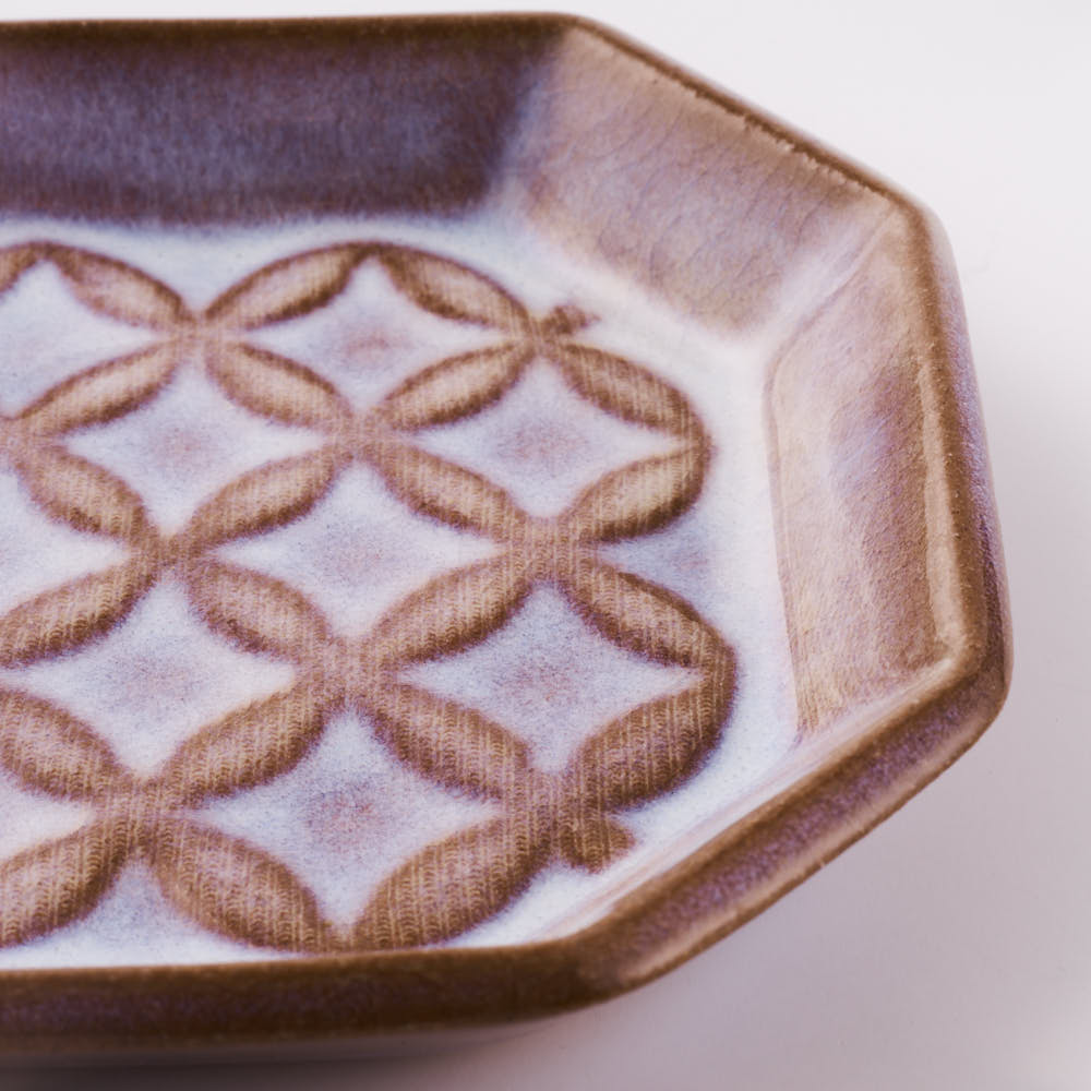 萩焼 松光山 七宝模様隅切り長皿(細) 粉引紫 萩焼 松光山 萩焼