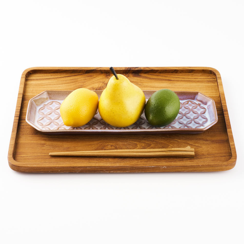 萩焼 松光山 七宝模様隅切り長皿(細) 粉引紫 萩焼 松光山 萩焼