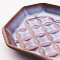 萩焼 松光山 七宝模様隅切り長皿(細) 粉引紫 萩焼 松光山 萩焼