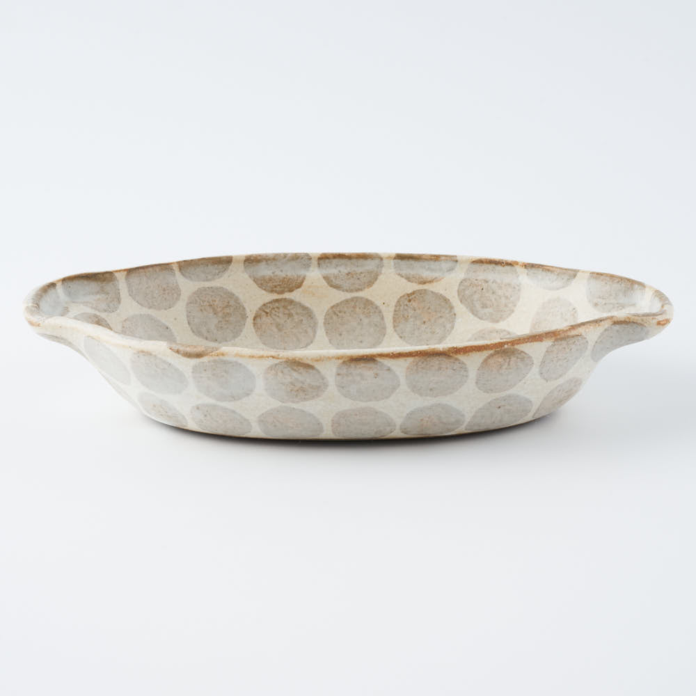 作家 くまがいのぞみ グラタン皿 水玉グレー 作家 くまがいのぞみ 陶磁器作家もの