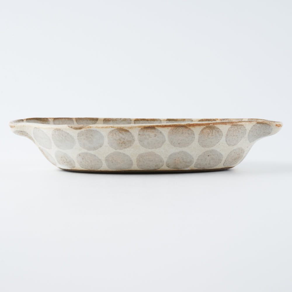 作家 くまがいのぞみ グラタン皿 水玉グレー 作家 くまがいのぞみ 陶磁器作家もの