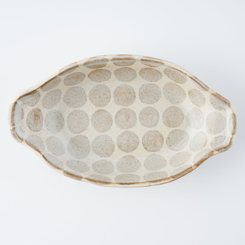 作家 くまがいのぞみ グラタン皿 水玉グレー 作家 くまがいのぞみ 陶磁器作家もの