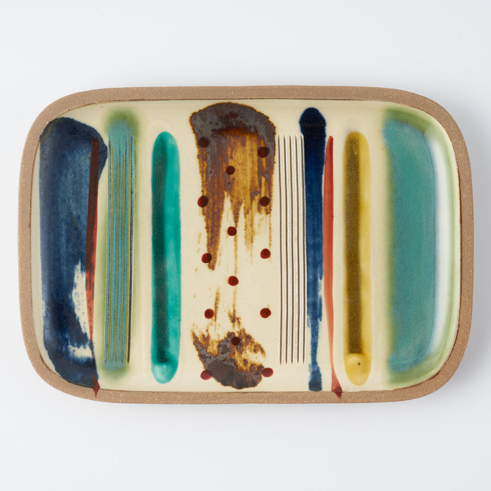 やちむん 一翠窯 長方皿(中) ストライプ やちむん 一翠窯 やちむん