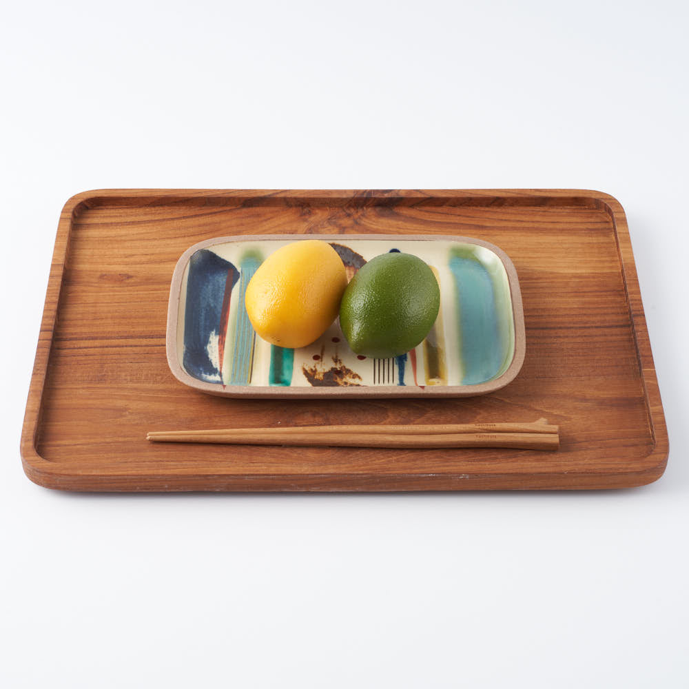 やちむん 一翠窯 長方皿(中) ストライプ やちむん 一翠窯 やちむん