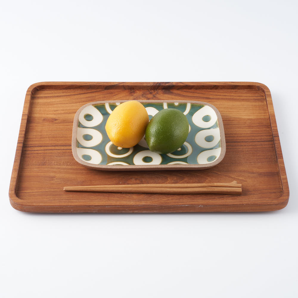 やちむん 一翠窯 長方皿(中) ヘゴ 緑 やちむん 一翠窯 やちむん