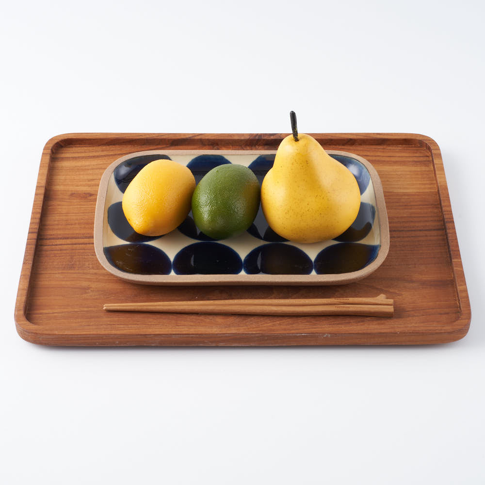 やちむん 一翠窯 長方皿(大) 呉須丸紋 やちむん 一翠窯 やちむん