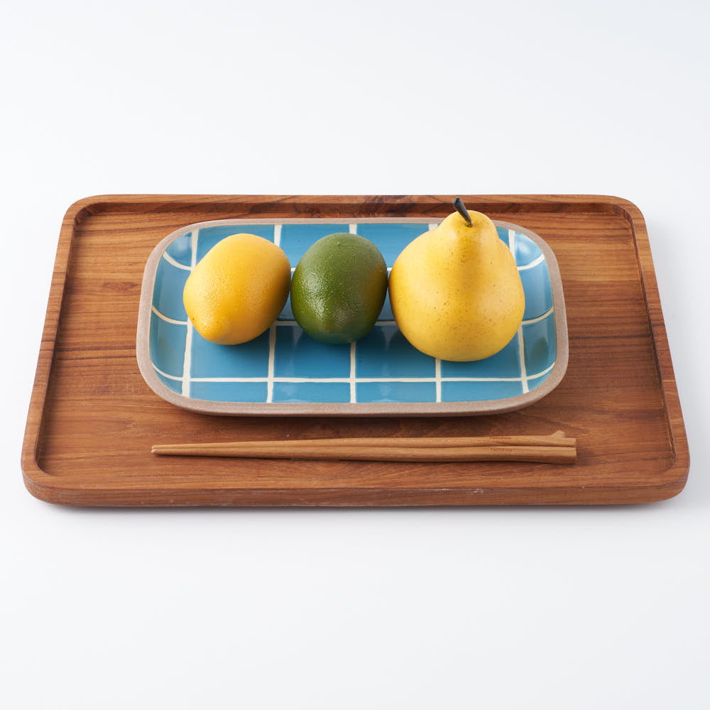 やちむん 一翠窯 長方皿(大) タイル 水色 やちむん 一翠窯 やちむん