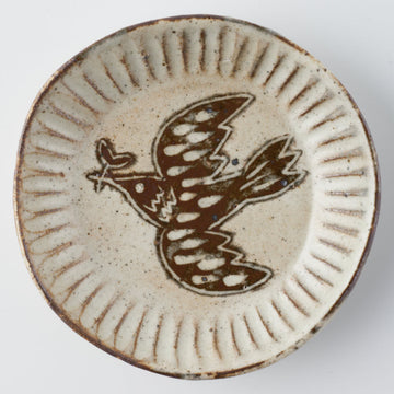 作家　マノメタカヒロ　鳥文象嵌小皿(丸) 　白 作家　マノメタカヒロ 陶磁器作家もの