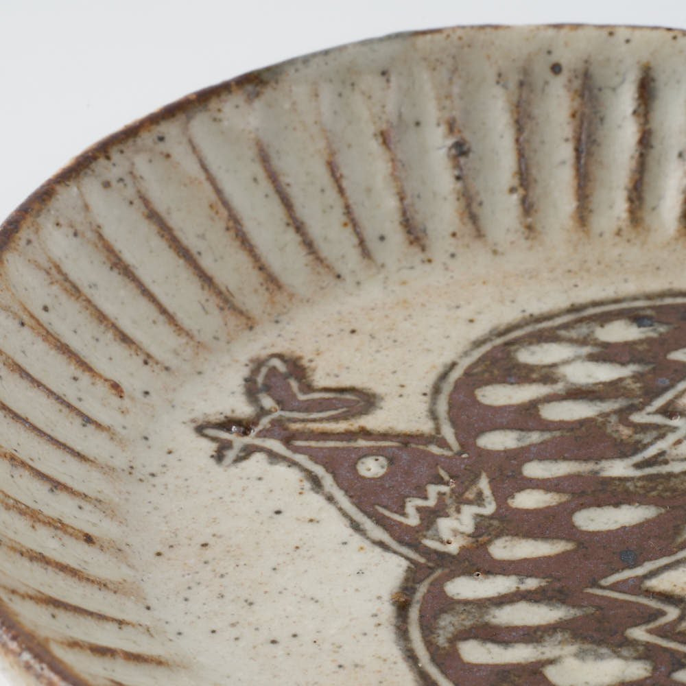 作家 マノメタカヒロ 鳥文象嵌小皿(丸)  白 作家 マノメタカヒロ 陶磁器作家もの