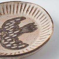 作家 マノメタカヒロ 鳥文象嵌小皿(丸)  ピンク 作家 マノメタカヒロ 陶磁器作家もの
