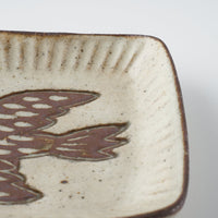 作家 マノメタカヒロ 鳥文象嵌小皿(角)  白 作家 マノメタカヒロ 陶磁器作家もの