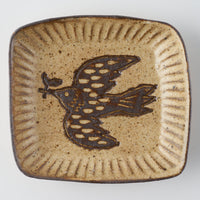 作家 マノメタカヒロ 鳥文象嵌小皿(角)  黄 作家 マノメタカヒロ 陶磁器作家もの