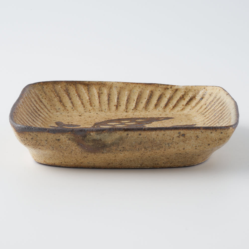 作家 マノメタカヒロ 鳥文象嵌小皿(角)  黄 作家 マノメタカヒロ 陶磁器作家もの