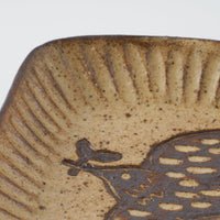 作家 マノメタカヒロ 鳥文象嵌小皿(角)  黄 作家 マノメタカヒロ 陶磁器作家もの