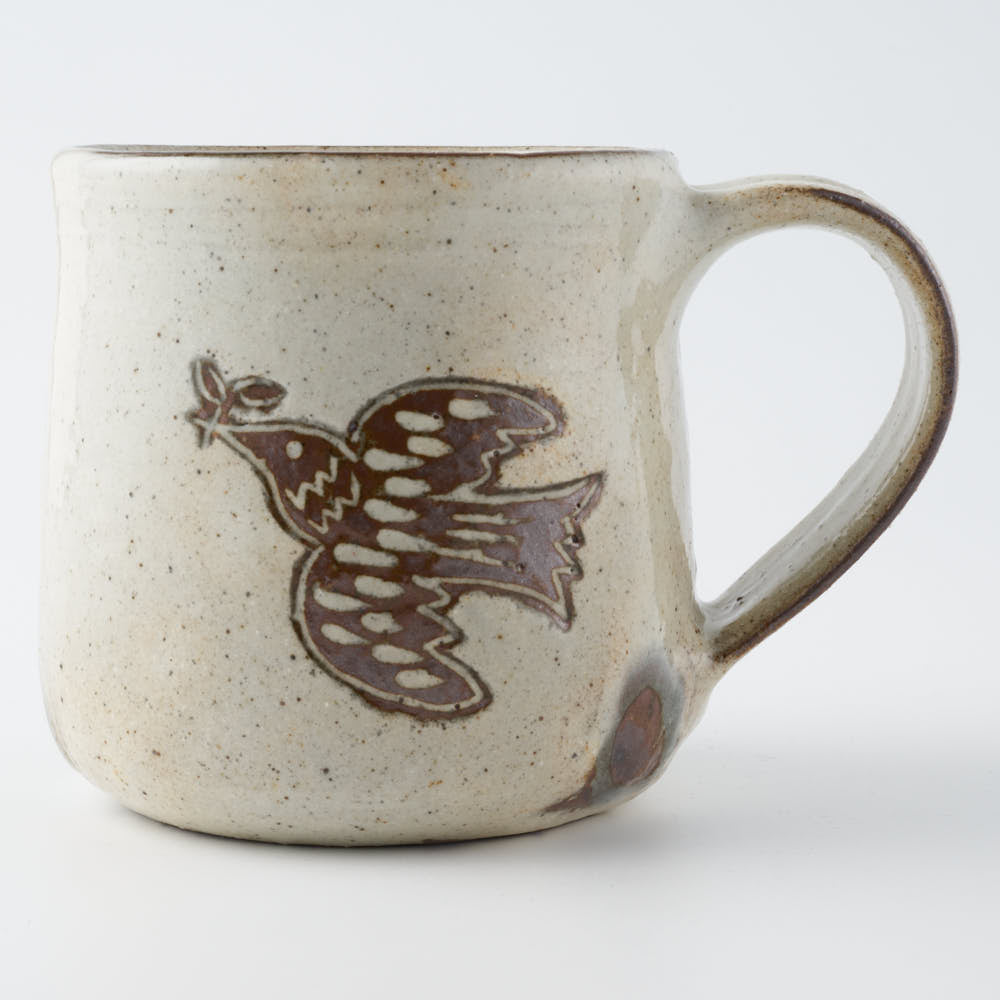 作家 マノメタカヒロ 鳥文象嵌マグカップ 白 作家 マノメタカヒロ 陶磁器作家もの