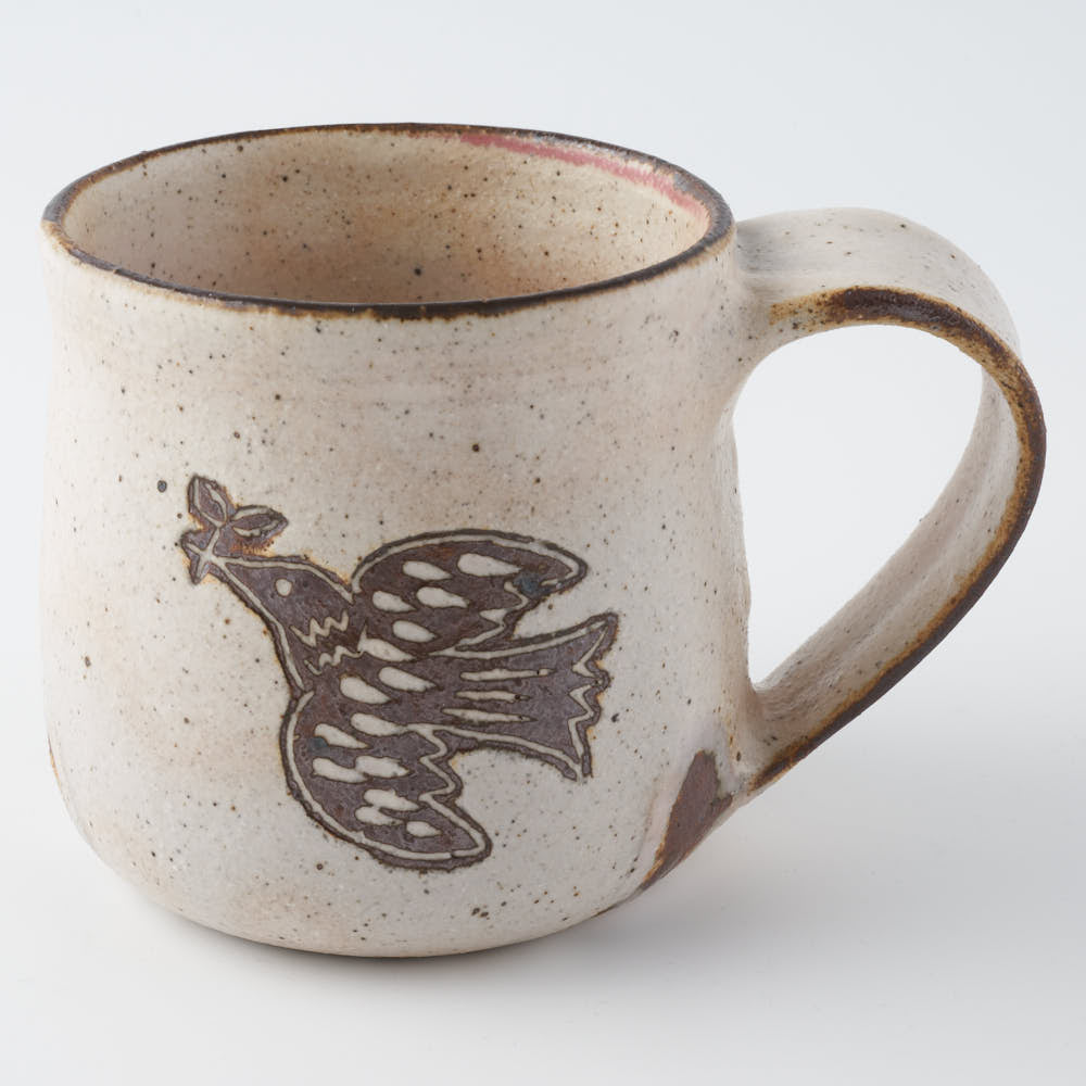 作家 マノメタカヒロ 鳥文象嵌マグカップ ピンク 作家 マノメタカヒロ 陶磁器作家もの