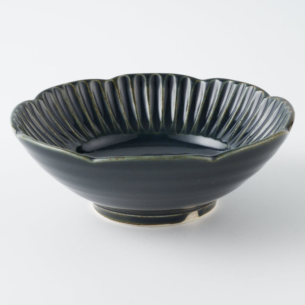 作家 水谷和音 しのぎ輪花 4寸鉢(瑠璃釉) 作家 水谷和音 陶磁器作家もの