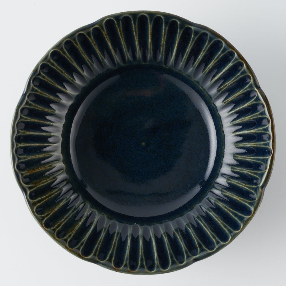 作家 水谷和音 しのぎ輪花 4寸鉢(瑠璃釉) 作家 水谷和音 陶磁器作家もの